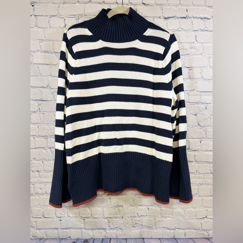 Free Assembly Navy Cream Ribbed Nautical Preppy Coastal Turtleneck Sweater L